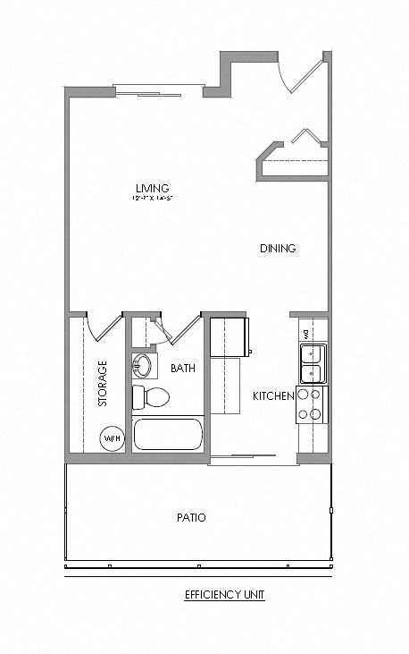Floor plan for studio, 1 bath, 416 sqft