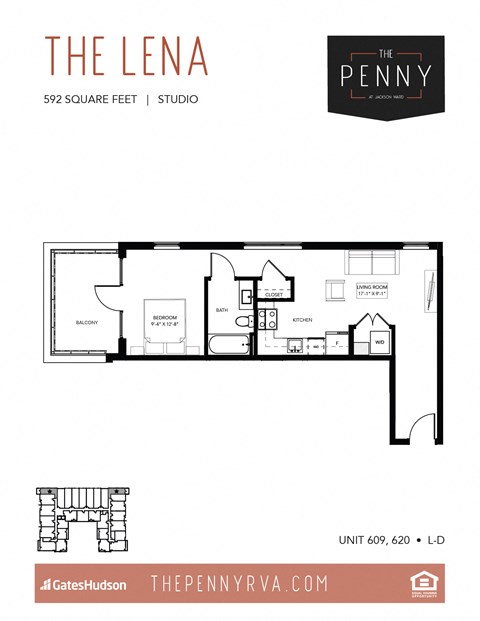 Floor plan for studio, 1 bath, 592 sqft