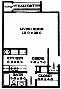 Floor plan for studio, 1 bath, 540 sqft