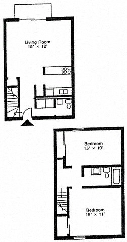 Floor plan for 2 beds, 2 baths, 1030 sqft