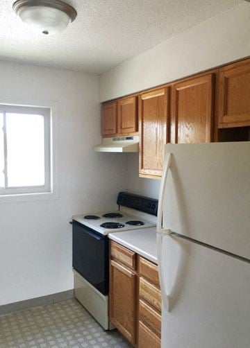 Iowa City apartment for rent - a kitchen with a stove and a refrigerator
