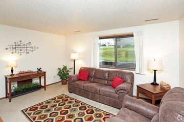 Coralville apartment for rent - a living room with couches and a rug and a window