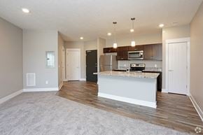 Lincoln apartment for rent - an open kitchen and living room with a large counter top