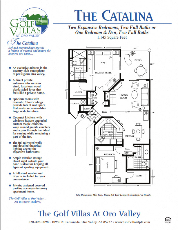 Floor plan for 2 beds, 2 baths, 1145 sqft