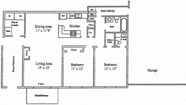 Floor plan for 2 beds, 2 baths, 1200 sqft