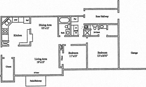 Floor plan for 2 beds, 2 baths, 1500 sqft