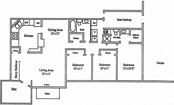 Floor plan for 3 beds, 2 baths, 1700 sqft