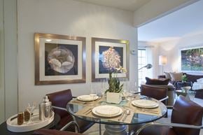 Farmington Hills apartment for rent - A dining room with a glass table and chairs.