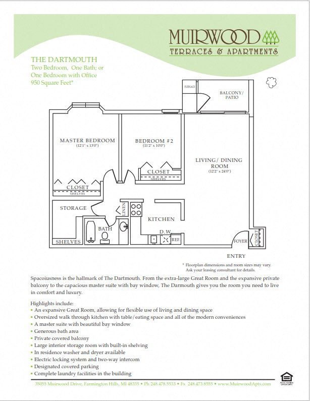Floor plan for 2 beds, 1 bath, 930 sqft
