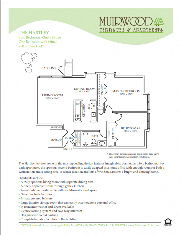 Floor plan for 2 beds, 1 bath, 915 sqft