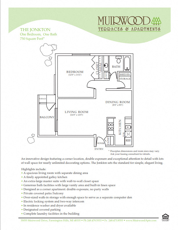 Floor plan for 1 bed, 1 bath, 700 sqft