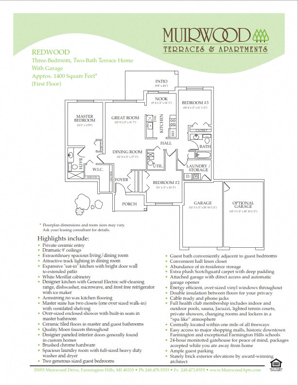 Floor plan for 3 beds, 2 baths, 1373 sqft