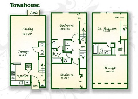 Floor plan for 3 beds, 2.5 baths, 1705 sqft