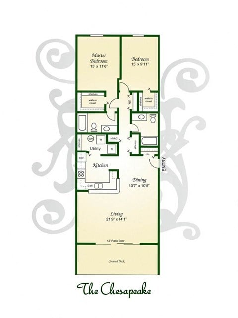 Floor plan for 2 beds, 2 baths, 1216 sqft