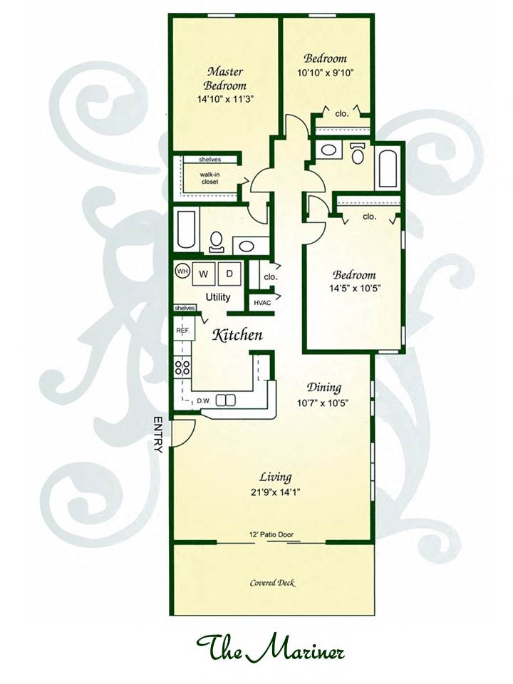 Floor plan for 3 beds, 2 baths, 1334 sqft