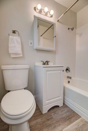 Sacramento apartment for rent - A white toilet and cabinet in a bathroom.