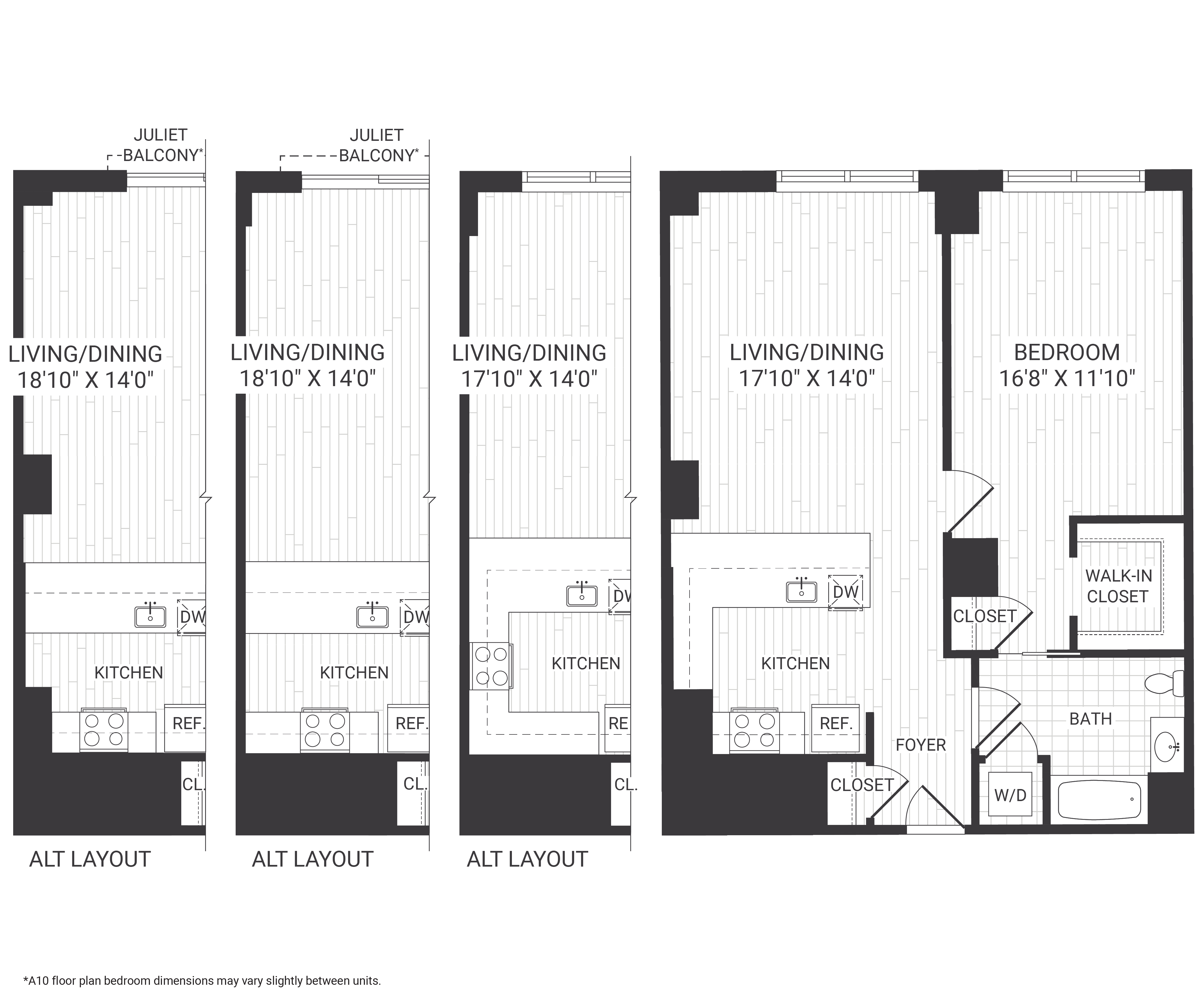 Floor plan for 1 bed, 1 bath, 872 sqft