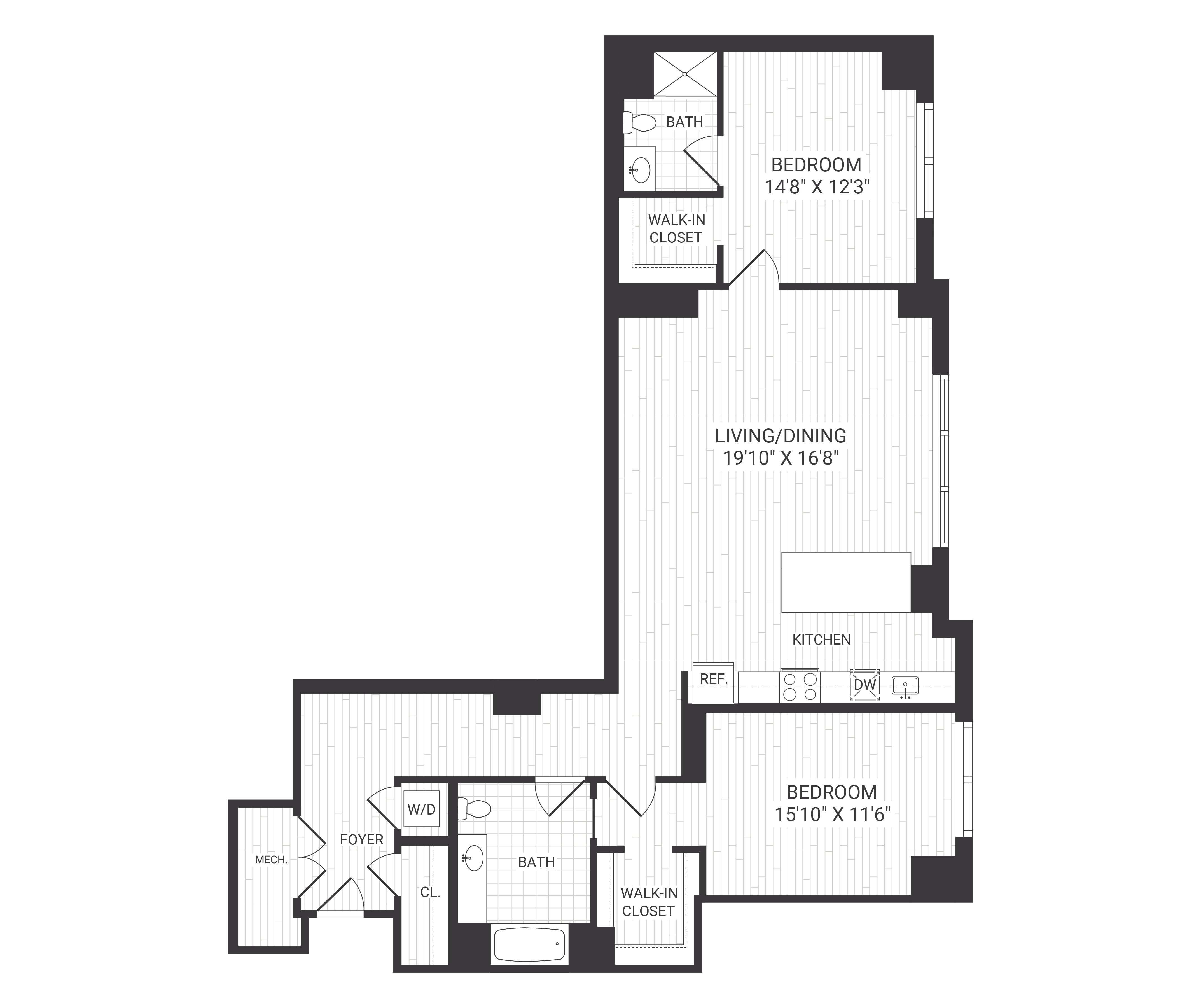 Floor plan for 2 beds, 2 baths, 1510 sqft