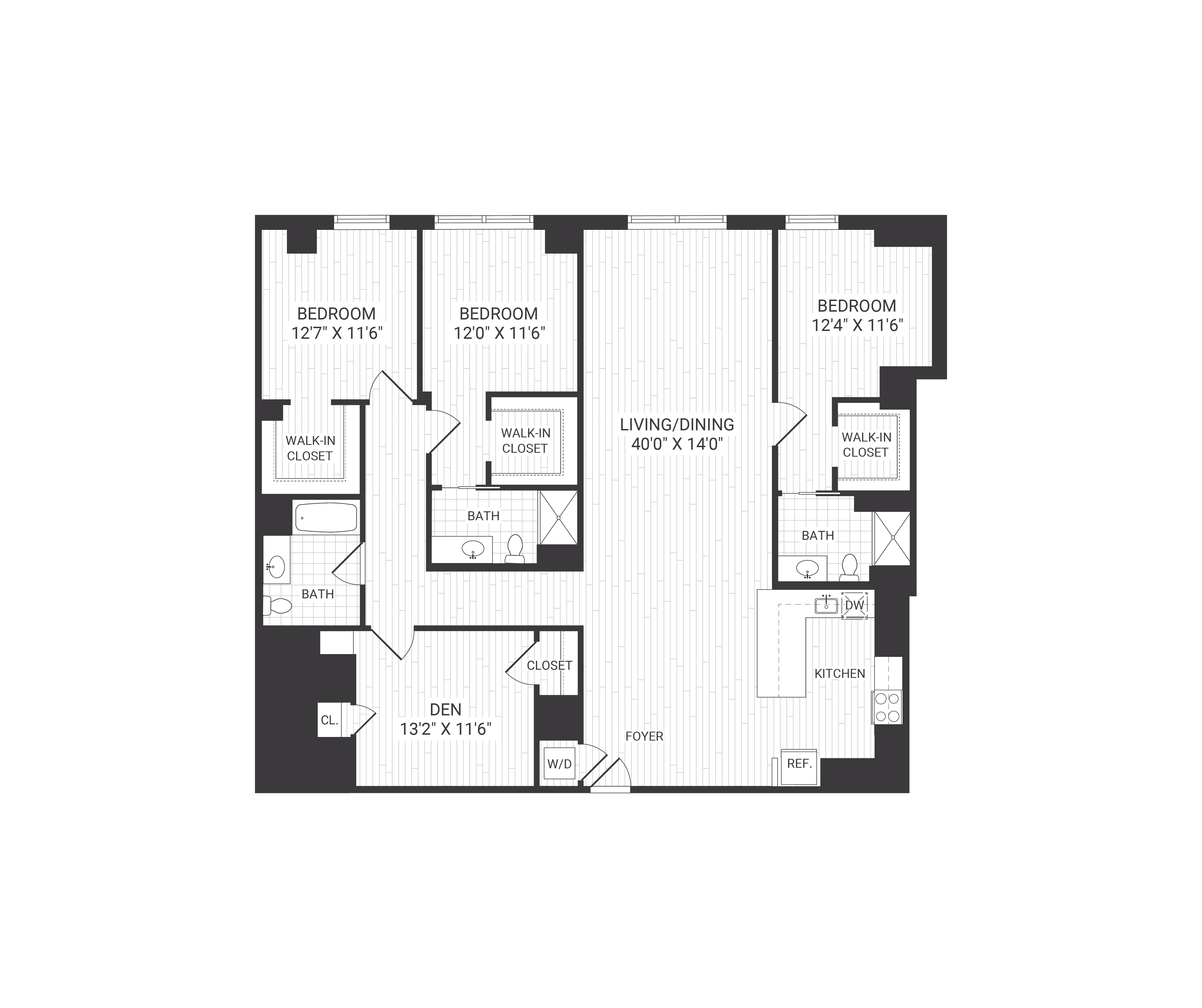 Floor plan for 3 beds, 3 baths, 2019 sqft