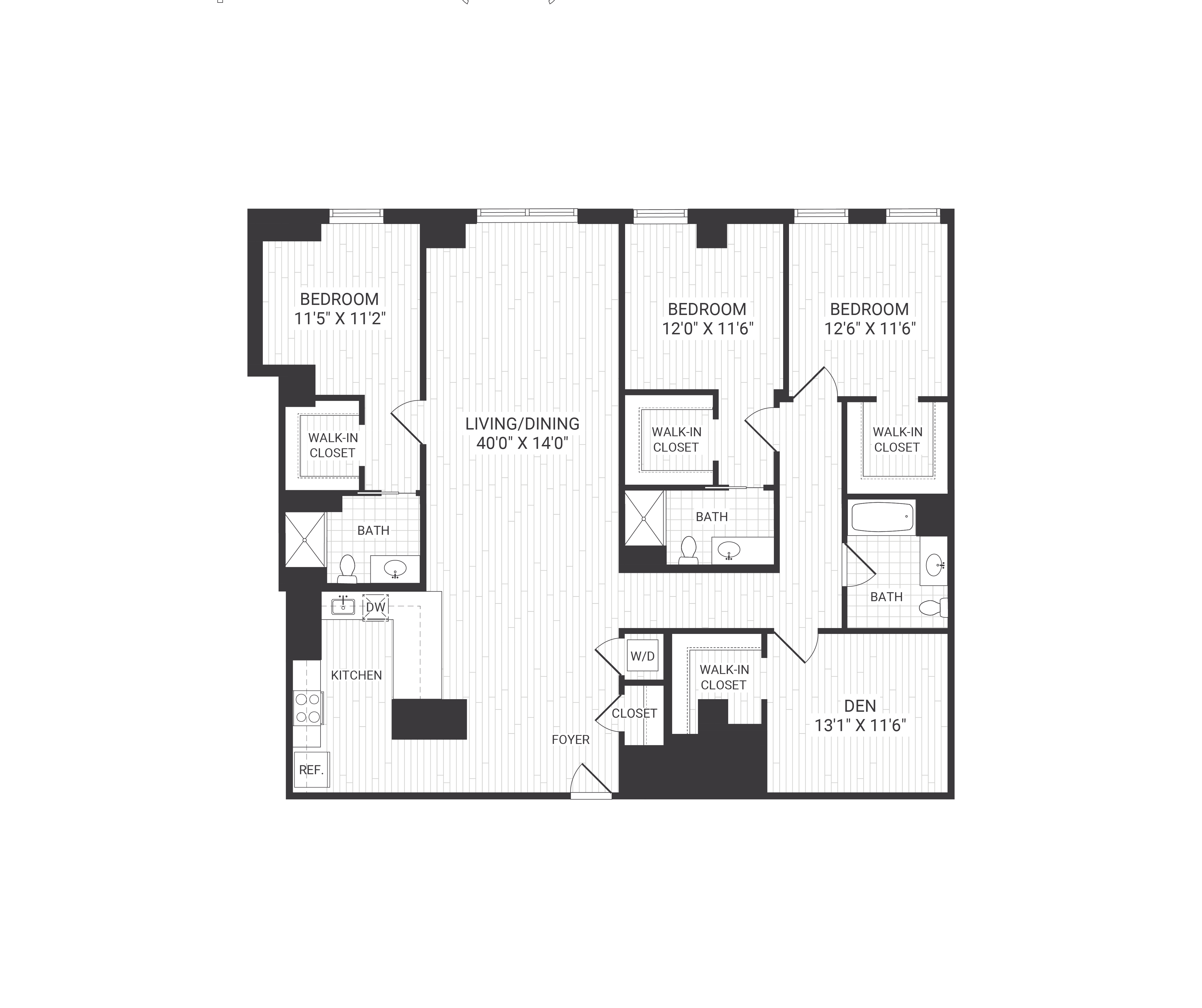 Floor plan for 3 beds, 3 baths, 2023 sqft