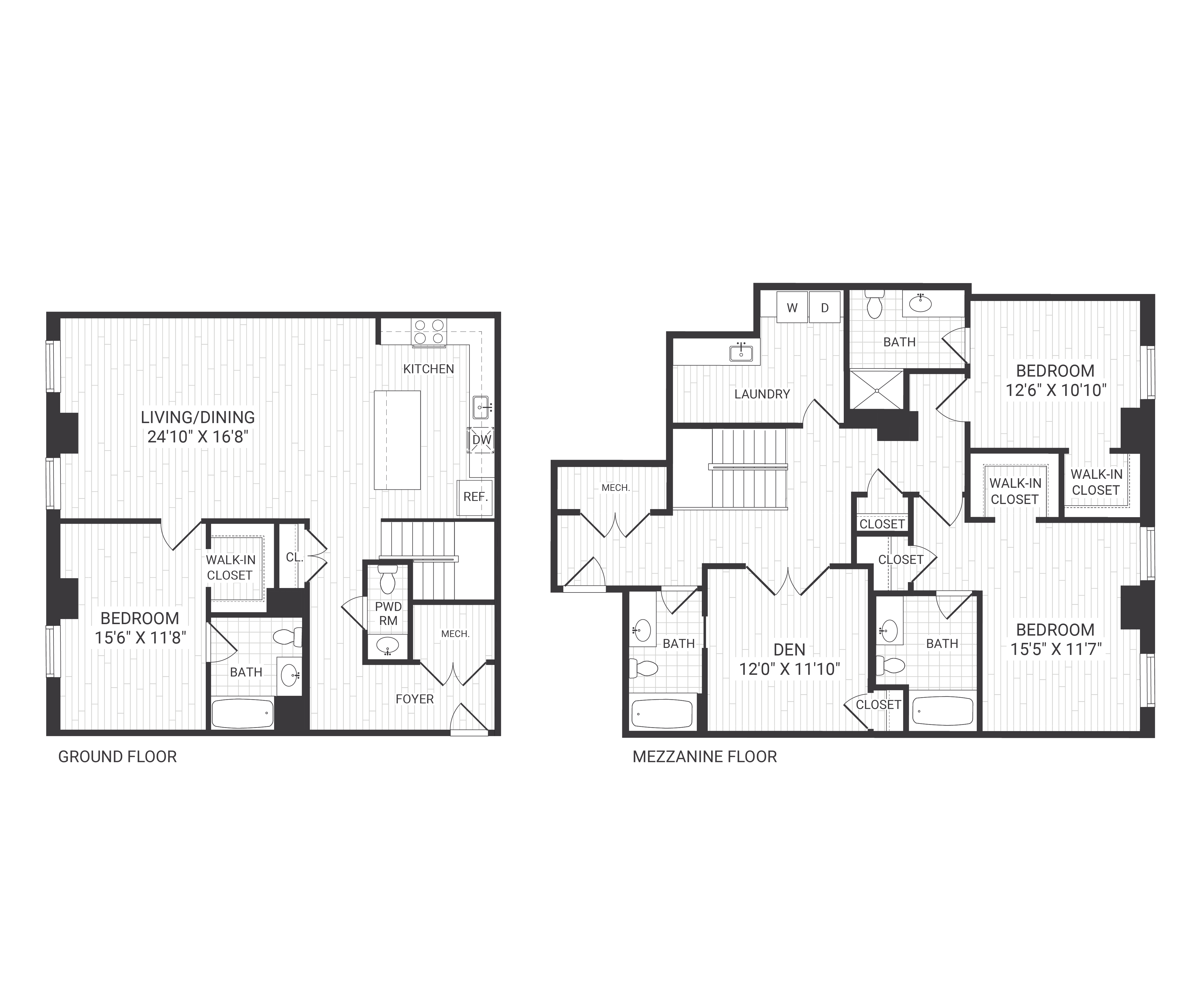 Floor plan for 3 beds, 4.5 baths, 2371 sqft