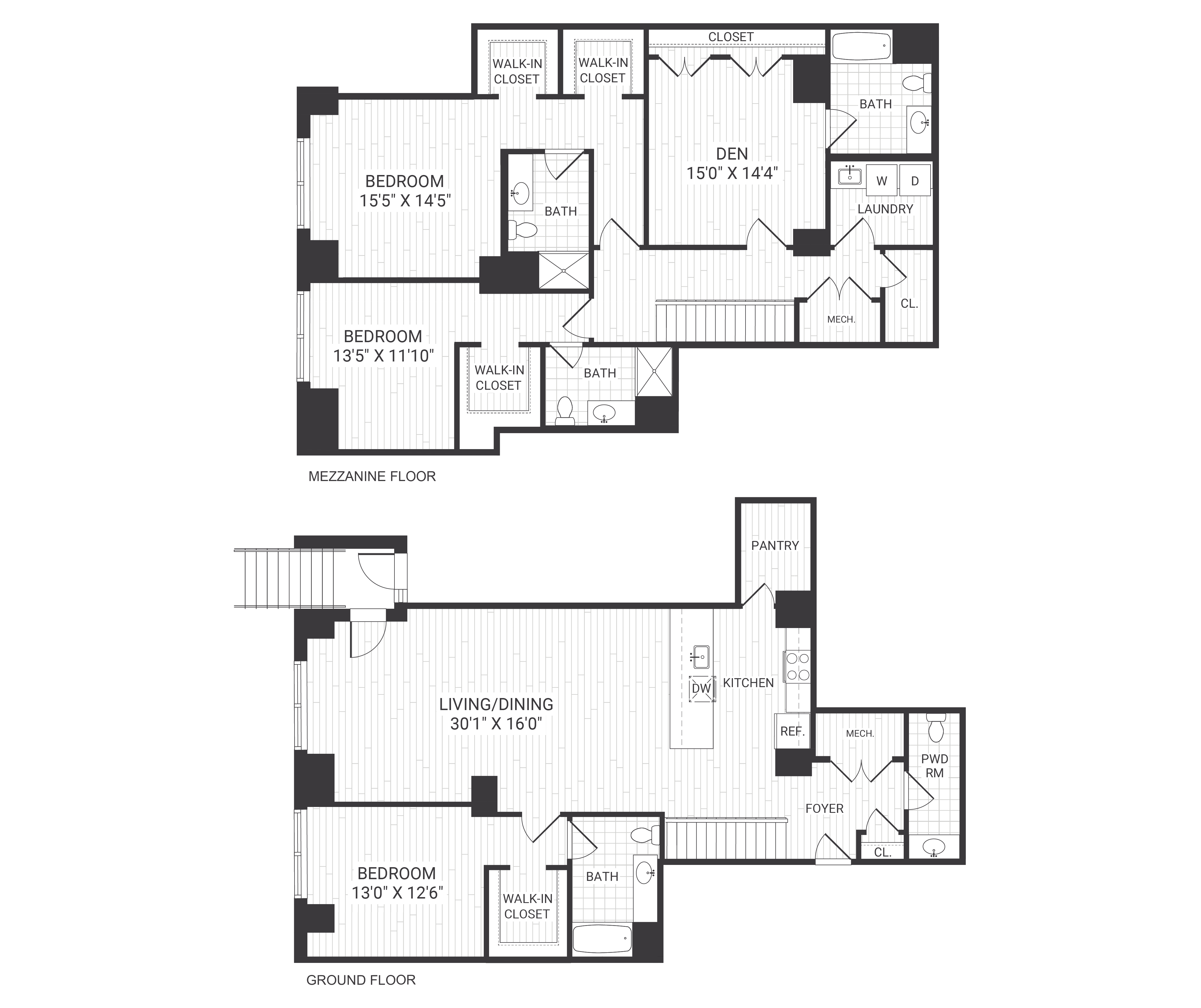 Floor plan for 3 beds, 4.5 baths, 2791 sqft