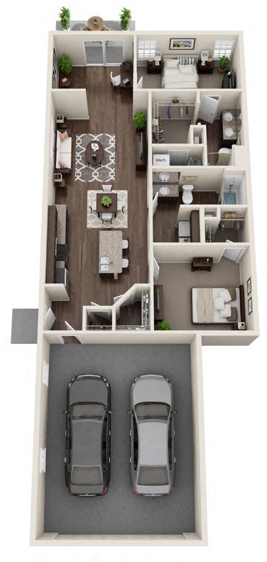 Floor plan for 2 beds, 2 baths, 1326 sqft