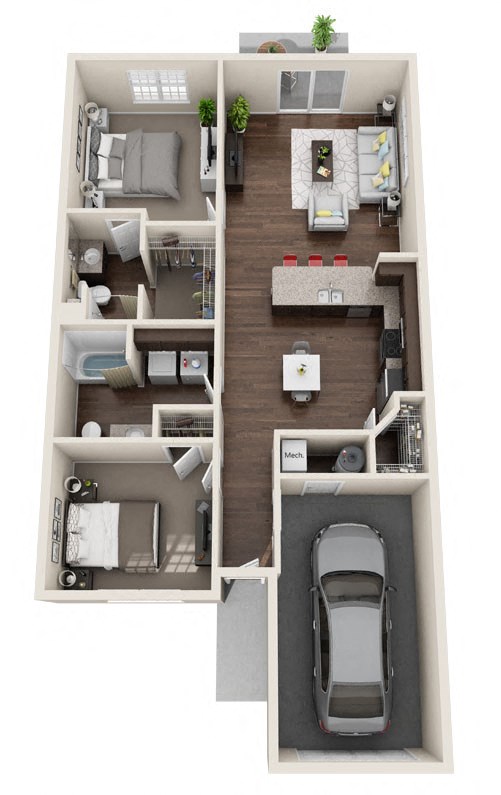 Floor plan for 2 beds, 2 baths, 1123 sqft