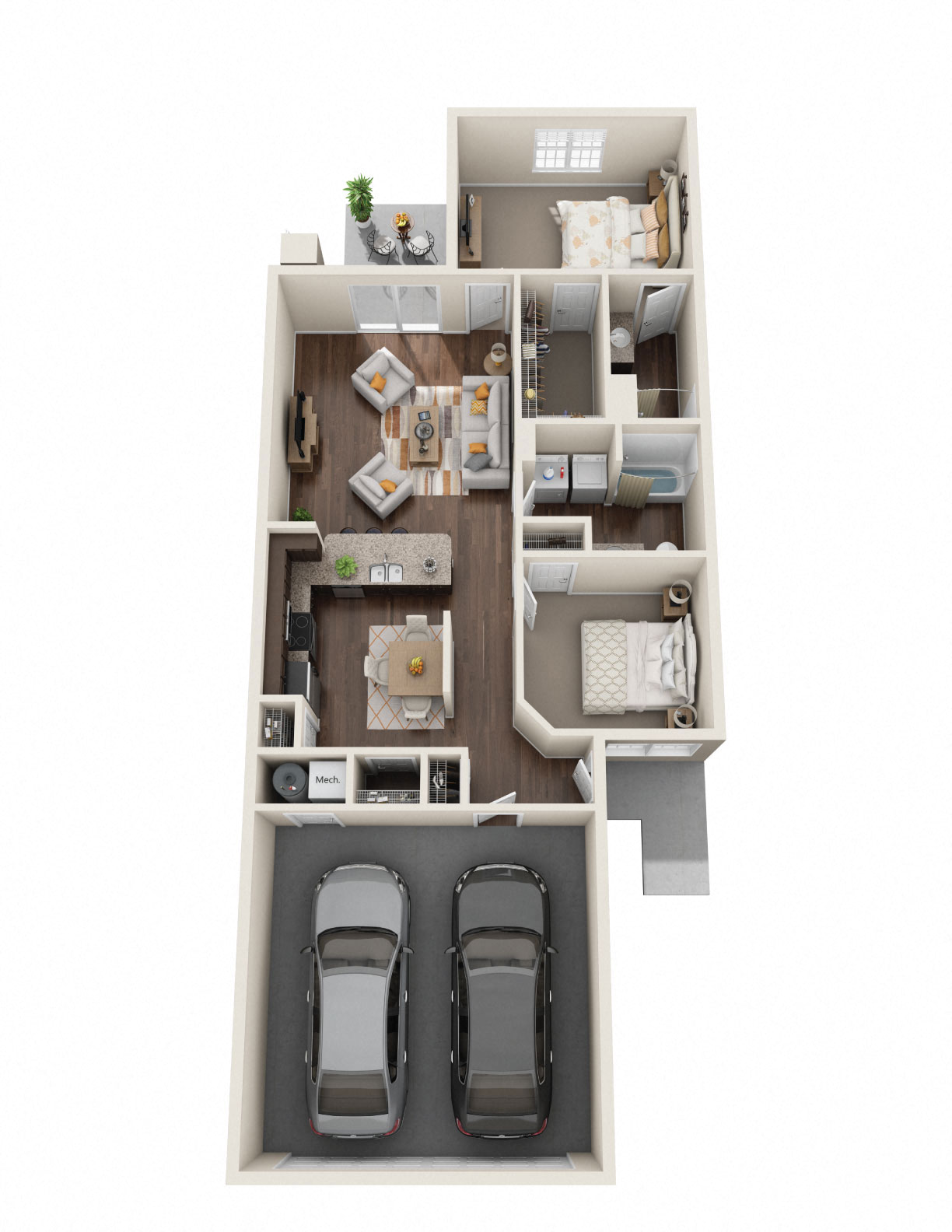 Floor plan for 2 beds, 2 baths, 1200 sqft