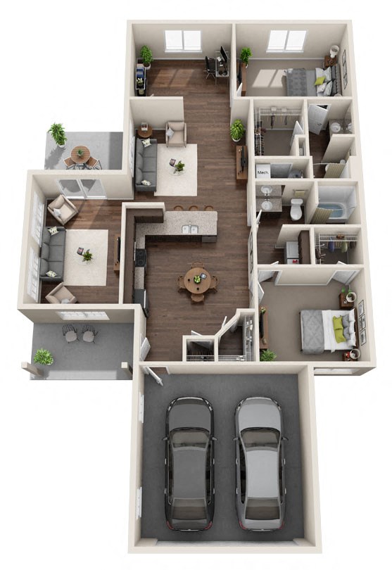 Floor plan for 2 beds, 2 baths, 1620 sqft