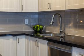 Amherstview apartment for rent - A kitchen with a stainless steel dishwasher and a bowl of green apples on the counter.