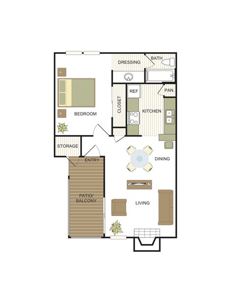 Floor plan for 1 bed, 1 bath, 560 sqft