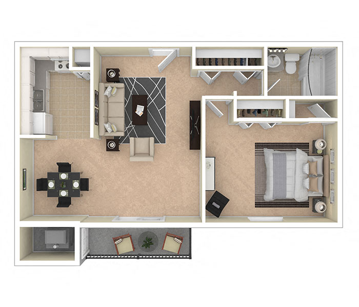 Floor plan for 1 bed, 1 bath, 812 sqft