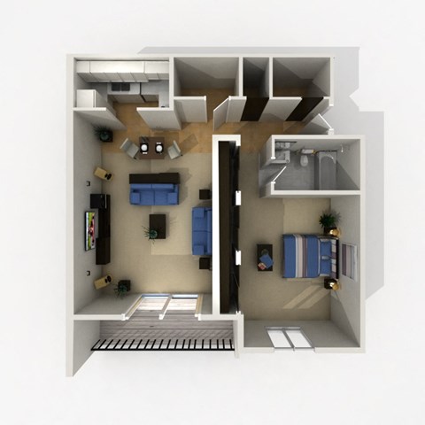 Floor plan for 1 bed, 1 bath, 815 sqft