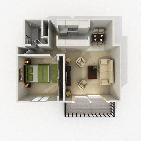 Floor plan for 1 bed, 1 bath, 700 sqft
