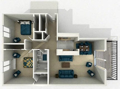 Floor plan for 2 beds, 1.5 baths, 875 sqft