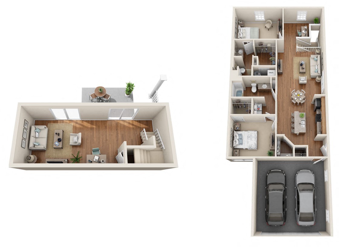 Floor plan for 2 beds, 2 baths, 1625 sqft