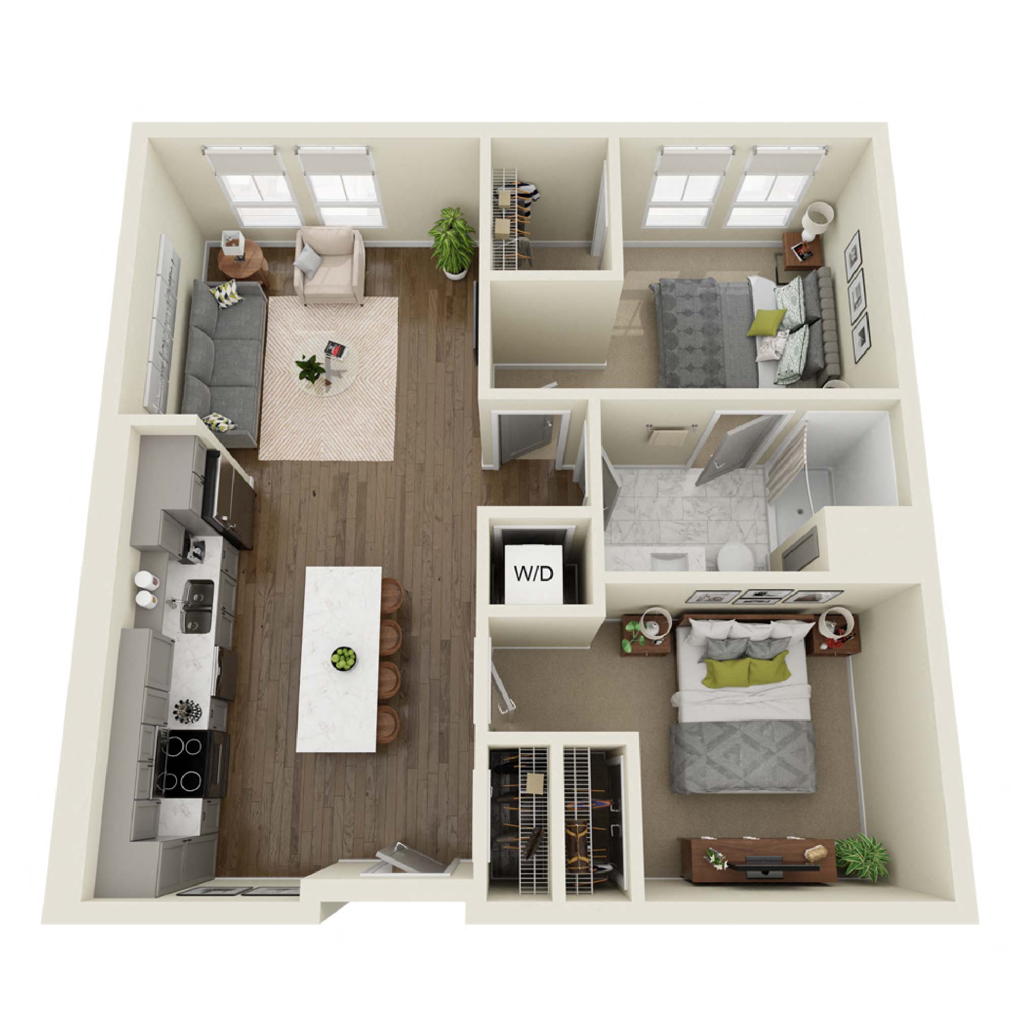 Floor plan for 2 beds, 1 bath, 841 sqft