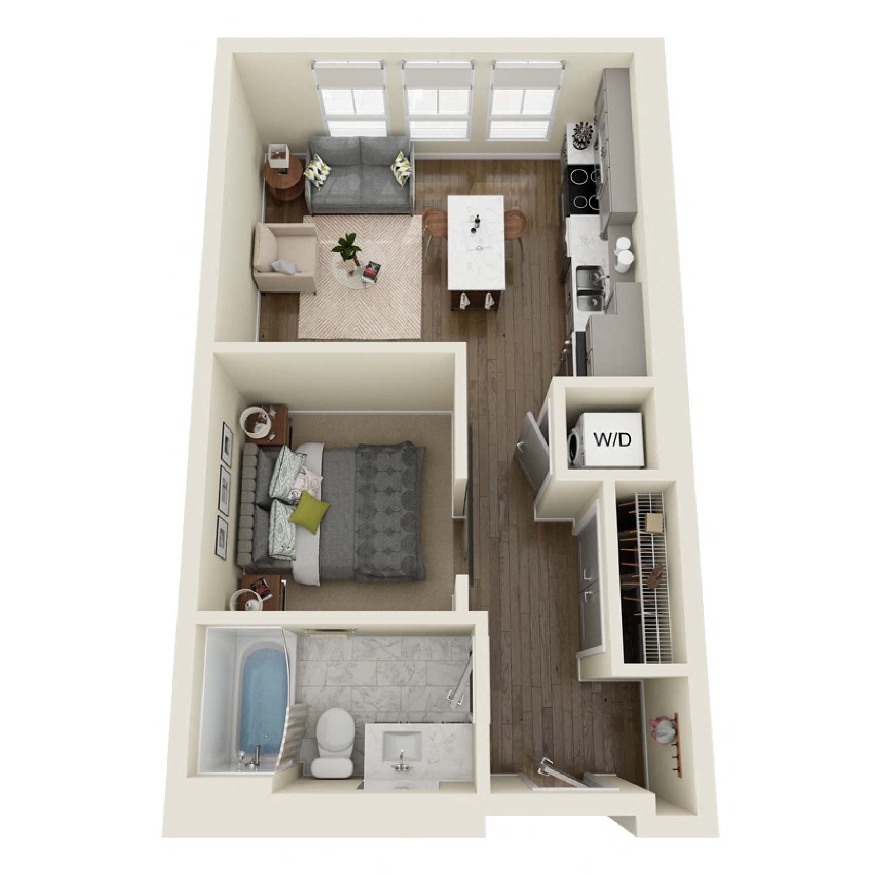 Floor plan for studio, 1 bath, 522 sqft