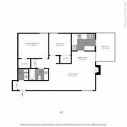 Floor plan for 2 beds, 1.5 baths, 885 sqft