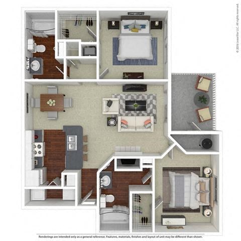 Floor plan for 2 beds, 2 baths, 1081 sqft