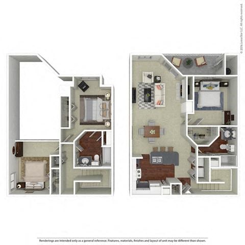 Floor plan for 3 beds, 2 baths, 1436 sqft