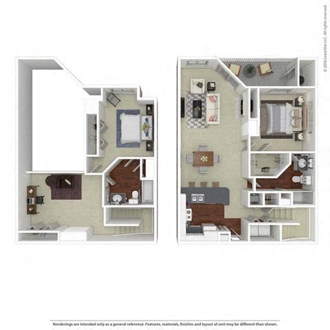 Floor plan for 2 beds, 2 baths, 1436 sqft