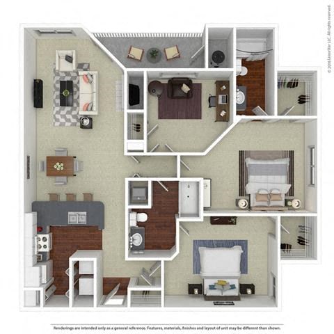 Floor plan for 2 beds, 2 baths, 1310 sqft