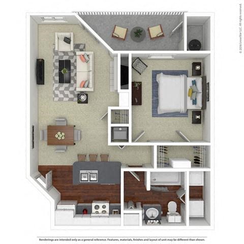 Floor plan for 1 bed, 1 bath, 840 sqft