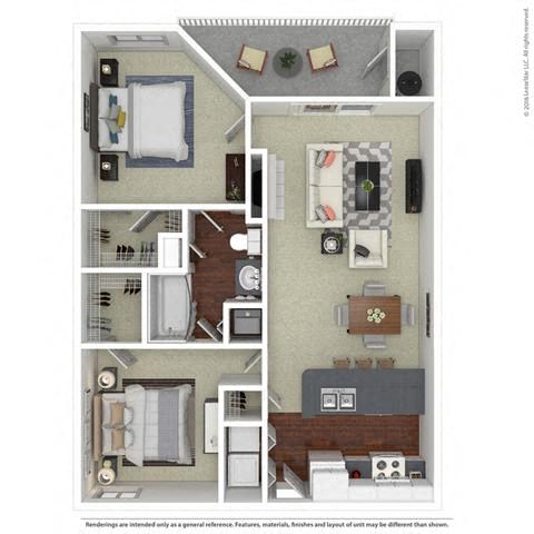 Floor plan for 2 beds, 1 bath, 1000 sqft