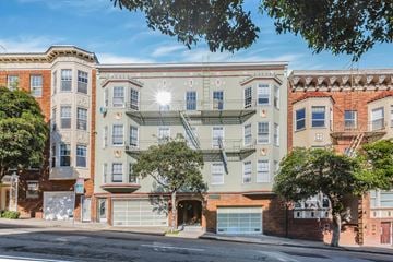 San Francisco apartment for rent - A street view of a row of apartment buildings.