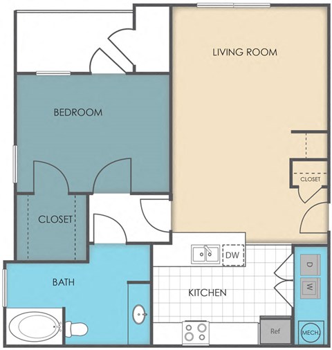 Floor plan for 1 bed, 1 bath, 850 sqft