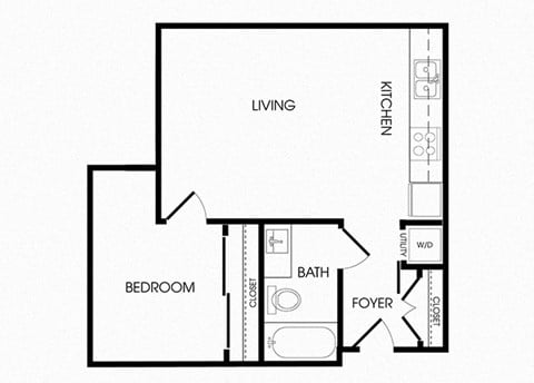 Floor plan for 1 bed, 1 bath, 564 sqft