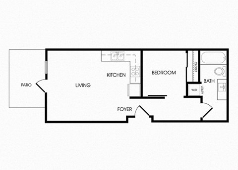 Floor plan for 1 bed, 1 bath, 562 sqft